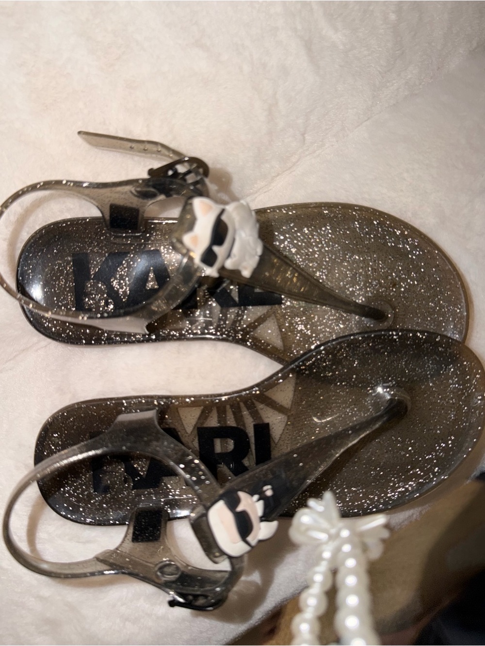 Karl Lagerfeld Kids Glitter Jelly Sandals in Metallic Silver